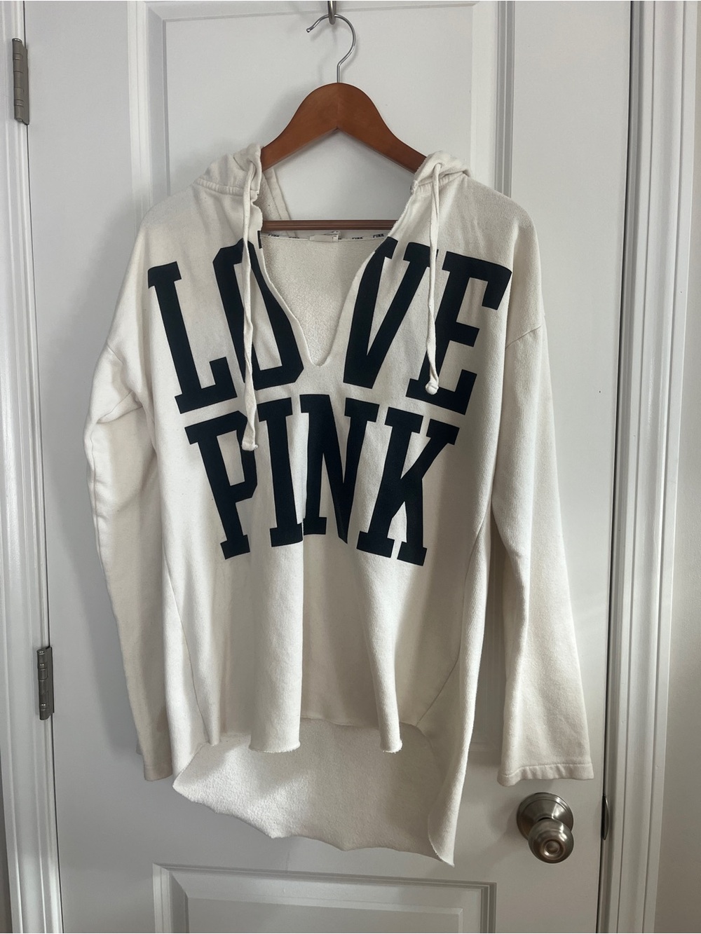 PINK Victoria's Secret Cream Hoodie with Navy LOVE PINK Lettering